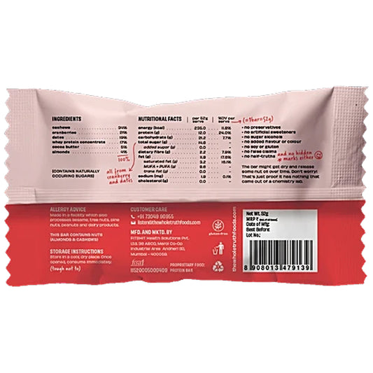 The Whole Truth Protein Bar – Cranberry (No Added Sugar, All Natural) – 52 g