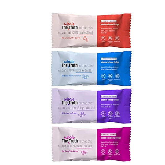 The Whole Truth Vegan Energy Bar – Fudge (Assorted Flavours, No Added Sugar, No Preservatives, 40 g)