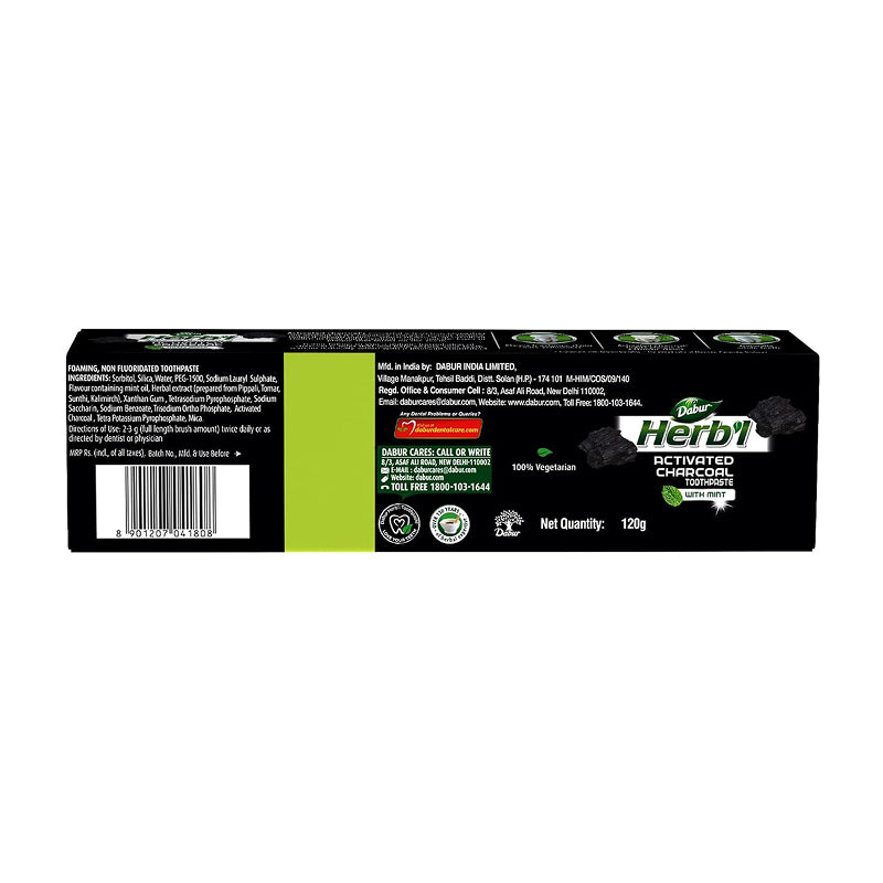Dabur Herb’l Activated Charcoal Toothpaste – 100 g (Fluoride-Free)