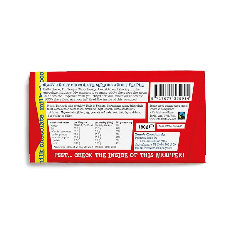 Tony’s Chocolonely Milk Chocolate 180 g (plus variants)