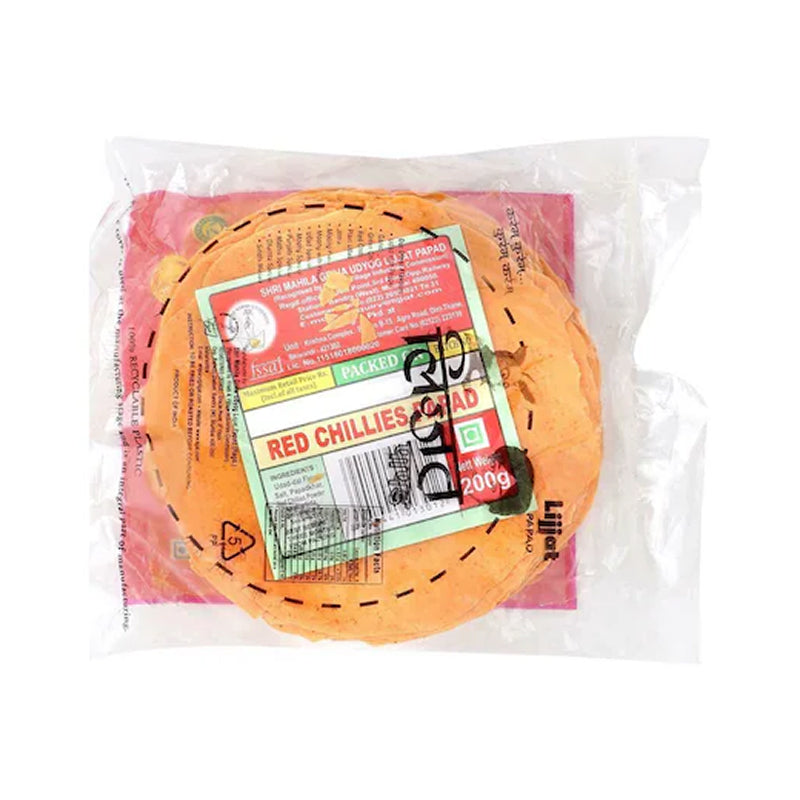 Lijjat Red Chilli Papad/Papadom 200g