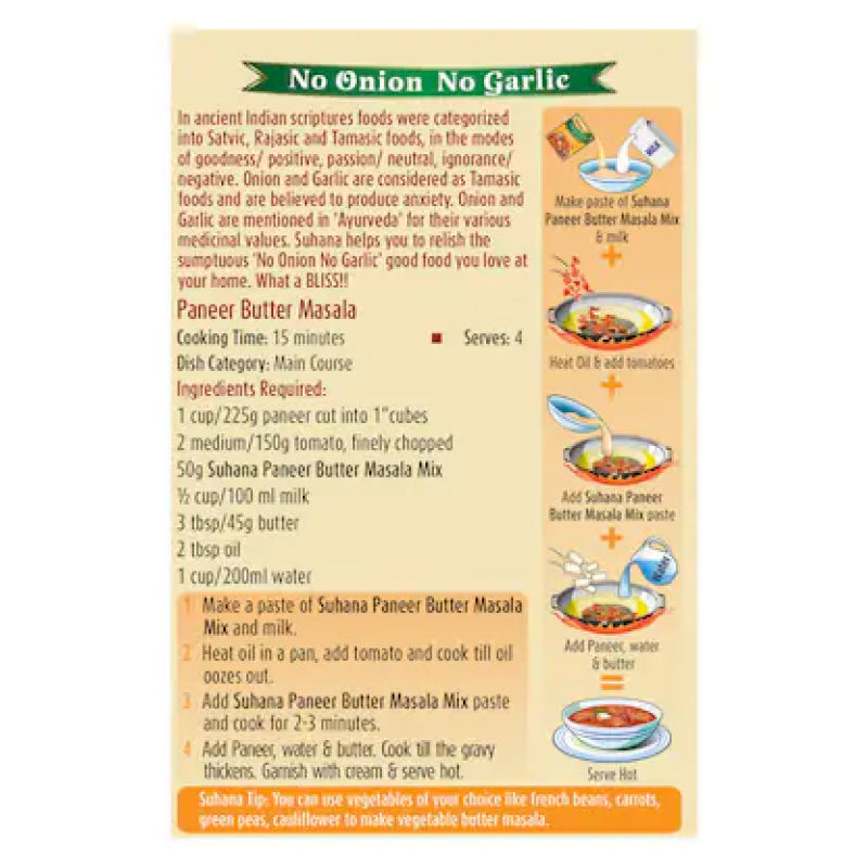 Suhana No Onion No Garlic Paneer Butter Masala Mix