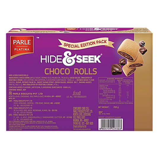 Parle Hide & Seek Choco Rolls – 250 g (Cream-filled wafer rolls)