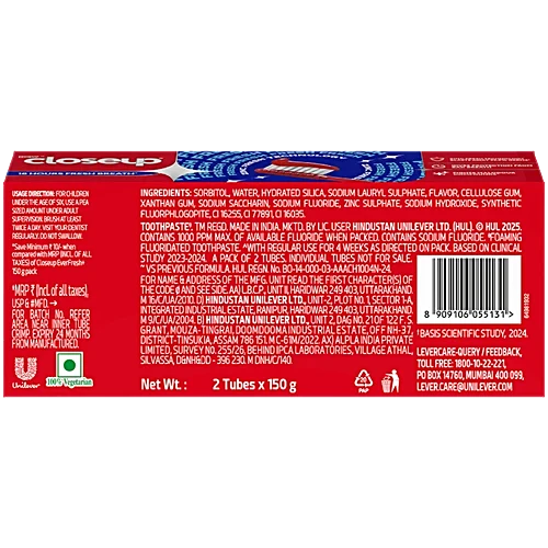 Closeup Toothpaste, 150 g (Pack of 2)