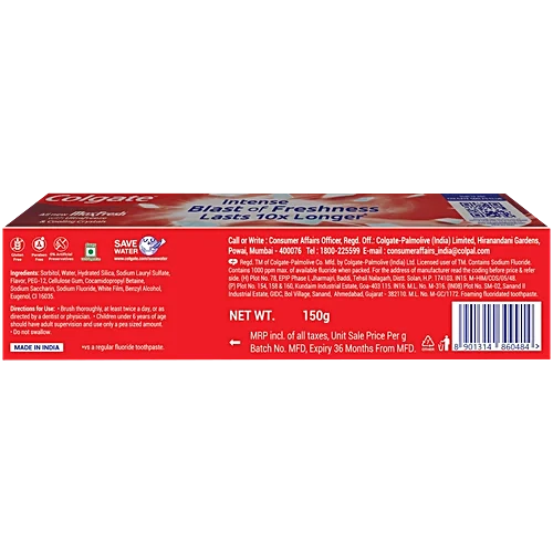 Colgate MaxFresh Toothpaste, Red Gel Paste with Menthol for Super Fresh Breath, 150g (Spicy Fresh), 150 g