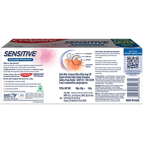 Colgate Sensitive Everyday Protection Toothpaste, 160 g (2x80g)