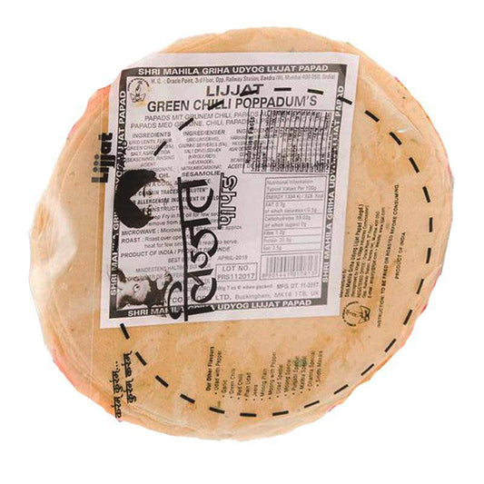 Lijjat Green Chilli Papad/Papadom 200g
