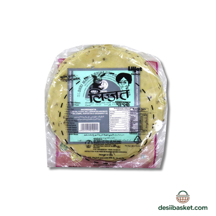 Lijjat Jeera Papad/Papadom 200g
